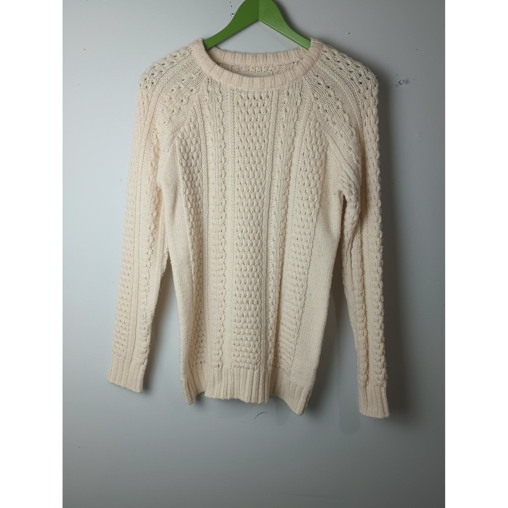 I Love H81 Forever 21 Cream Cable Knit Wool Blend Sweater Womens Small Raglan